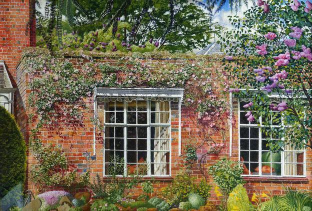 Stanley Spencer, "Lilac and Clematis at Englefield" (1954